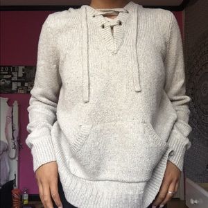 Creme lace up sweater